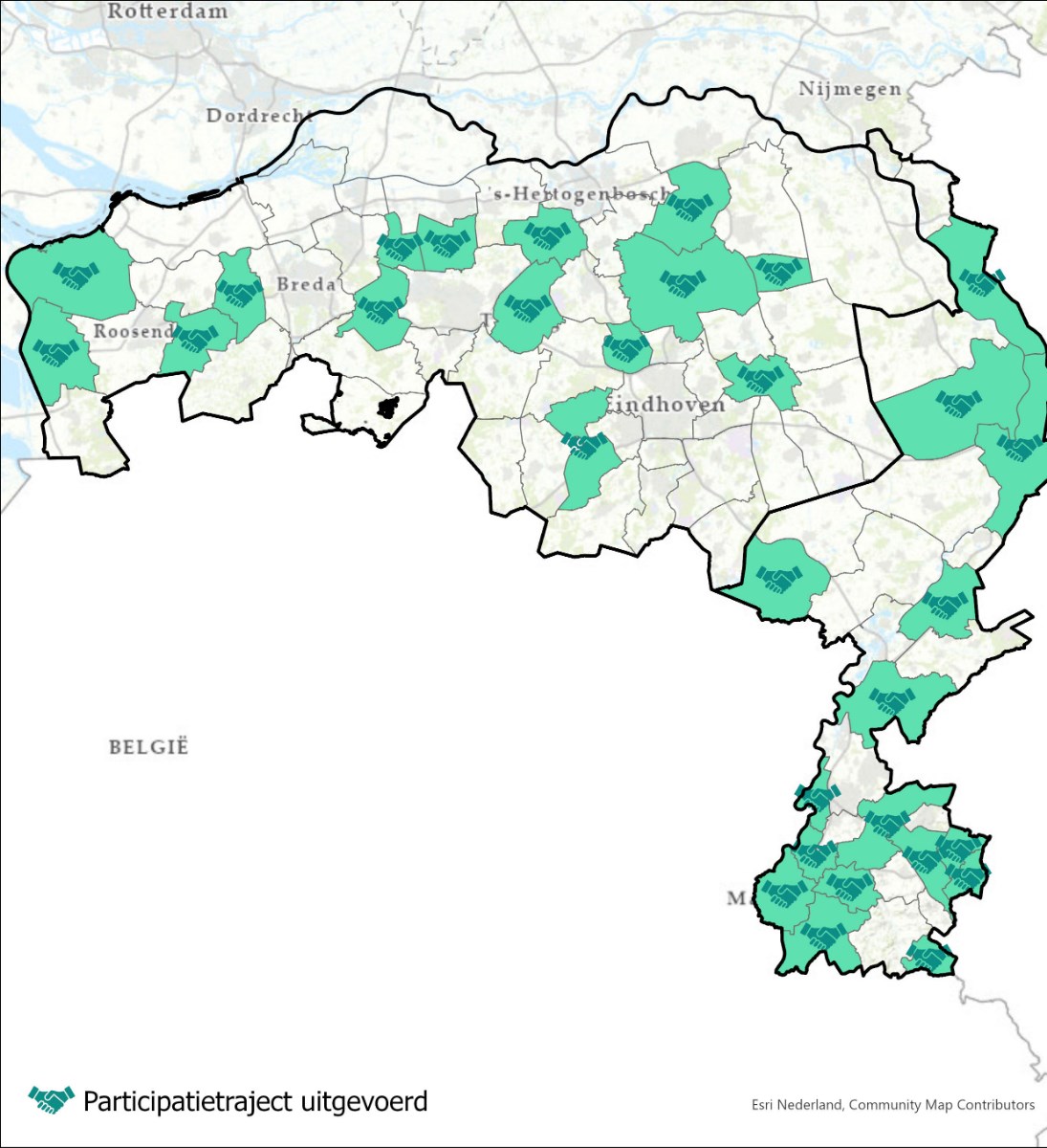 Landkaart brabant en limburg met aangewezen gebieden