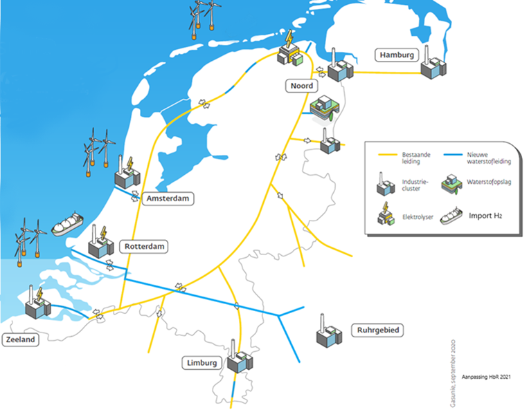 Illustratie van Nederland met daaropde  eerste Cluster Energie Strategie Rotterdam-Moerdijk